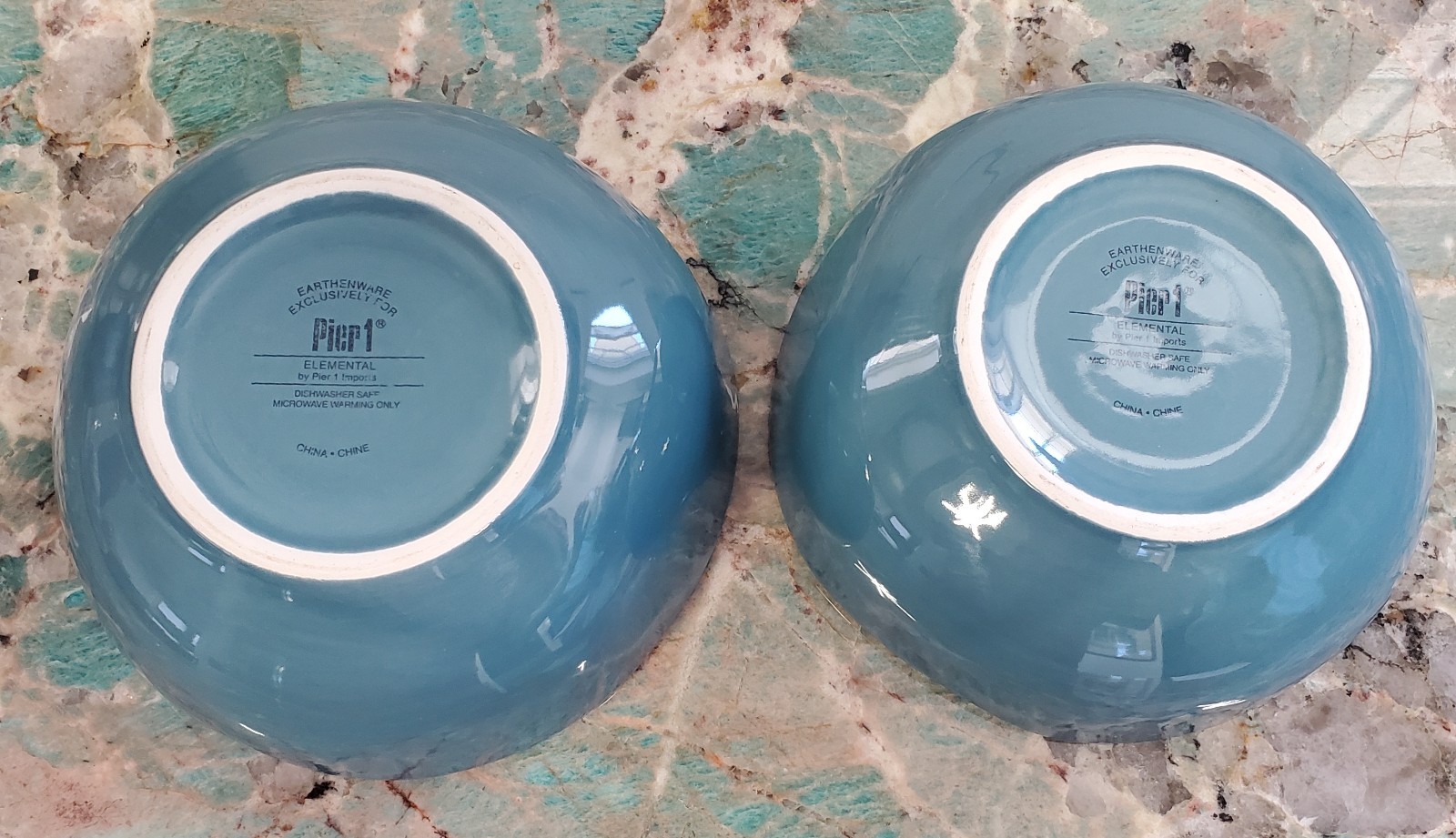 2 Pier 1 Earthenware Elemental Smoke Blue Cereal Soup Bowls Bowl Free-Form Shape