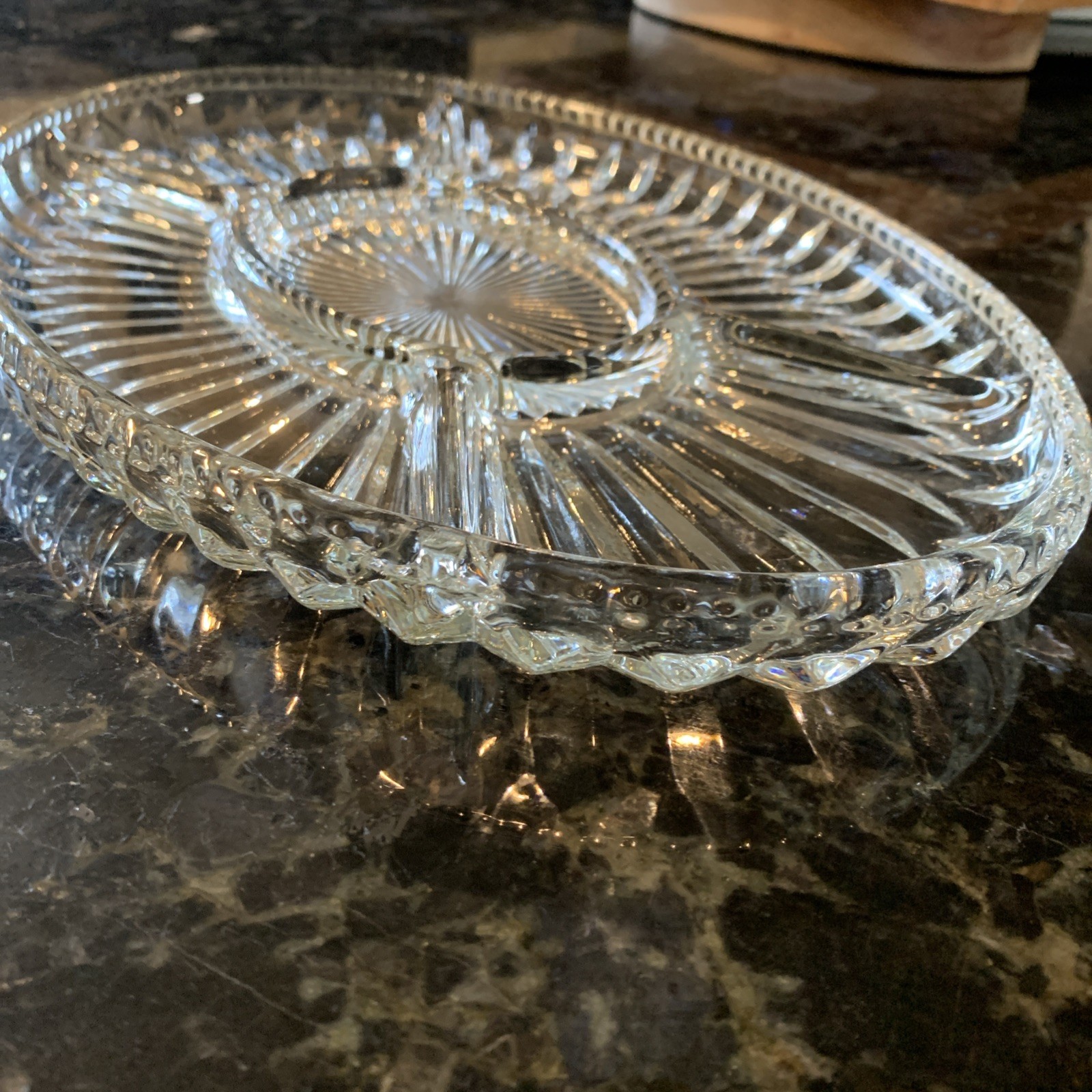 Vintage Oval Relish Dish – Glass Serving Dishes with 5 sections Ribbed Pattern