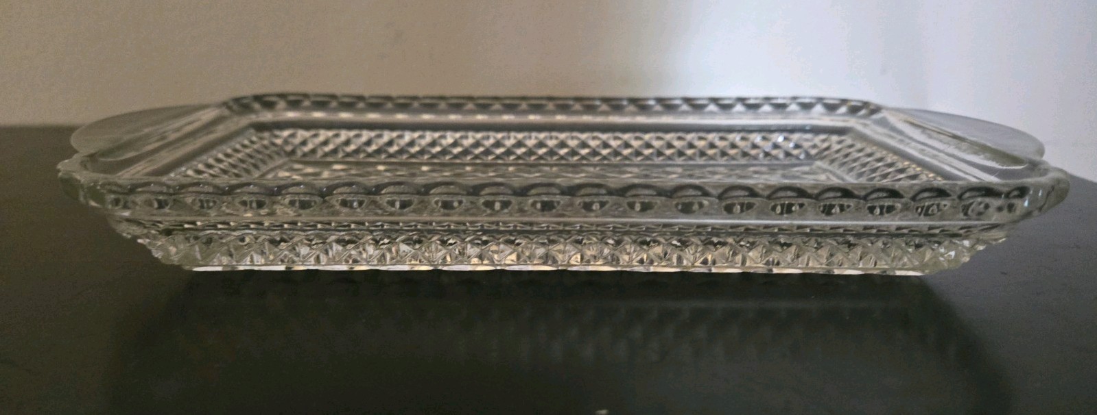 Anchor Hocking Wexford Glass Rectangle Handled Tray Diamond Pattern 9.75″ X ~5″