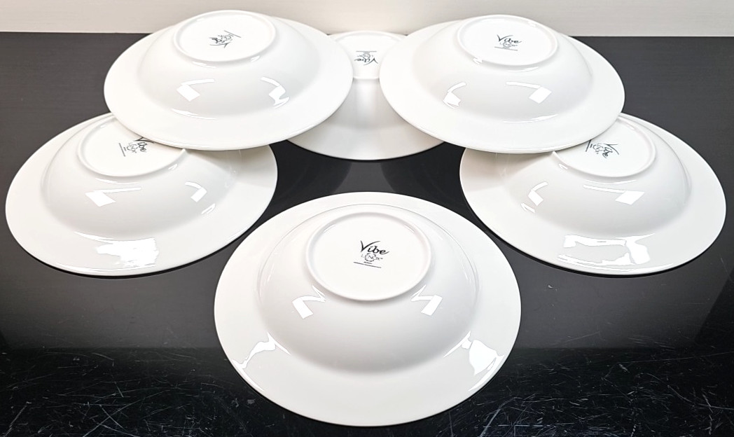 6 Lenox Vibe Rim Soup Pasta Bowl Set White Swirled Elegant Table Dining Dish Lot