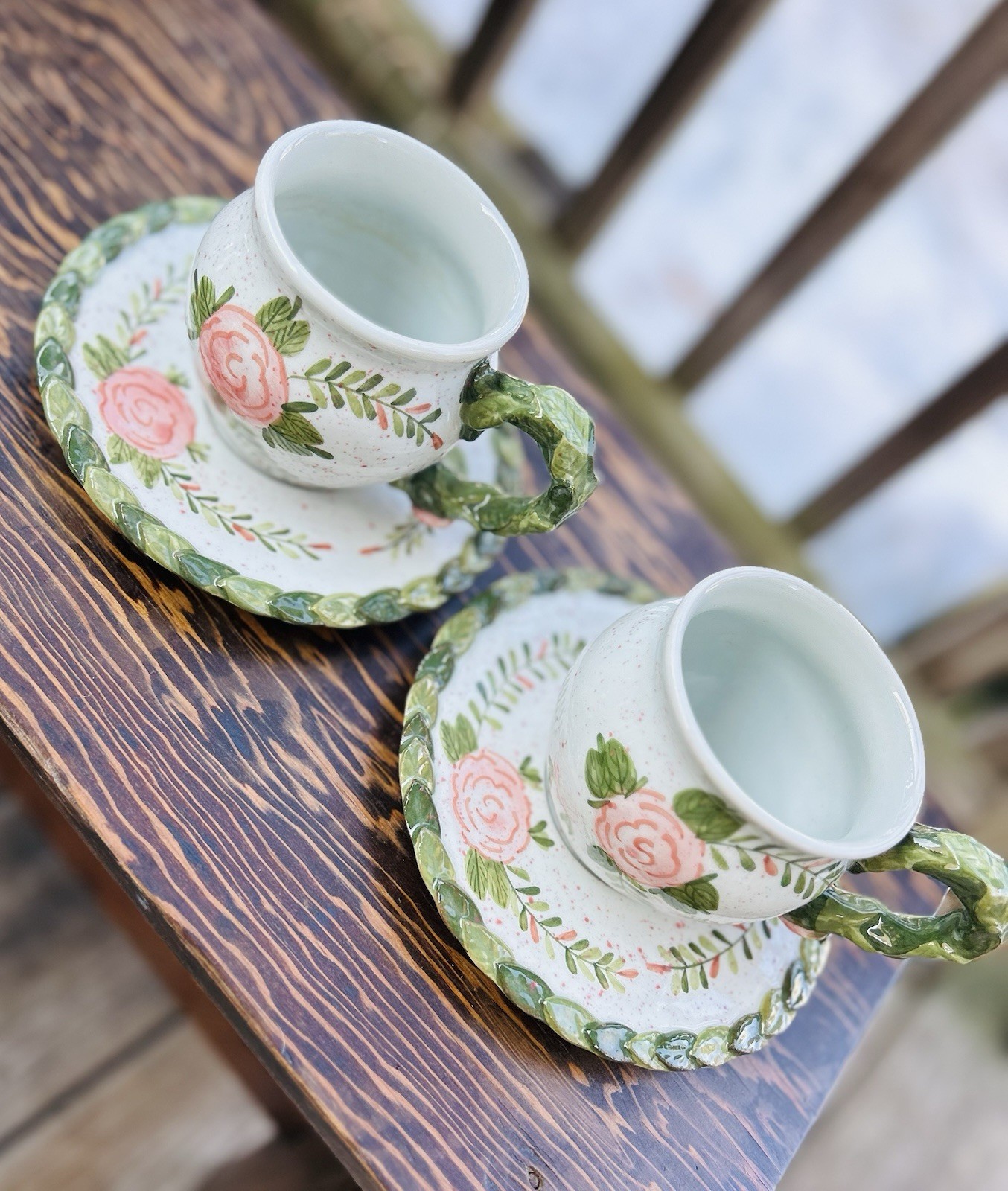 Papel Giftware Floral Ceramic Cup & Saucer Set, Thailand, Four-Piece