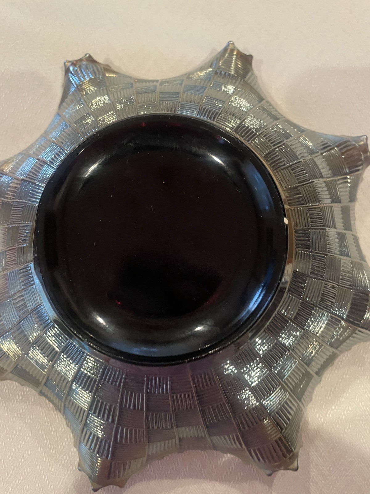 Northwood Opalescent Carnival Glass Fruit And Leaves Pattern Ruffled Edge 9.5”
