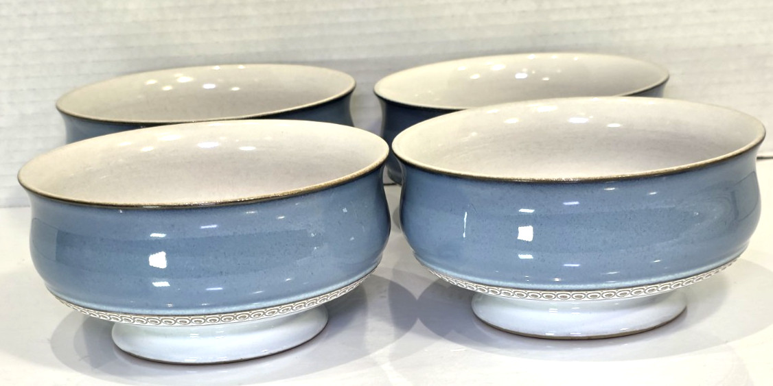 Denby Langley Castile Blue Coupe Footed Cereal Bowls Set of 4 England READ
