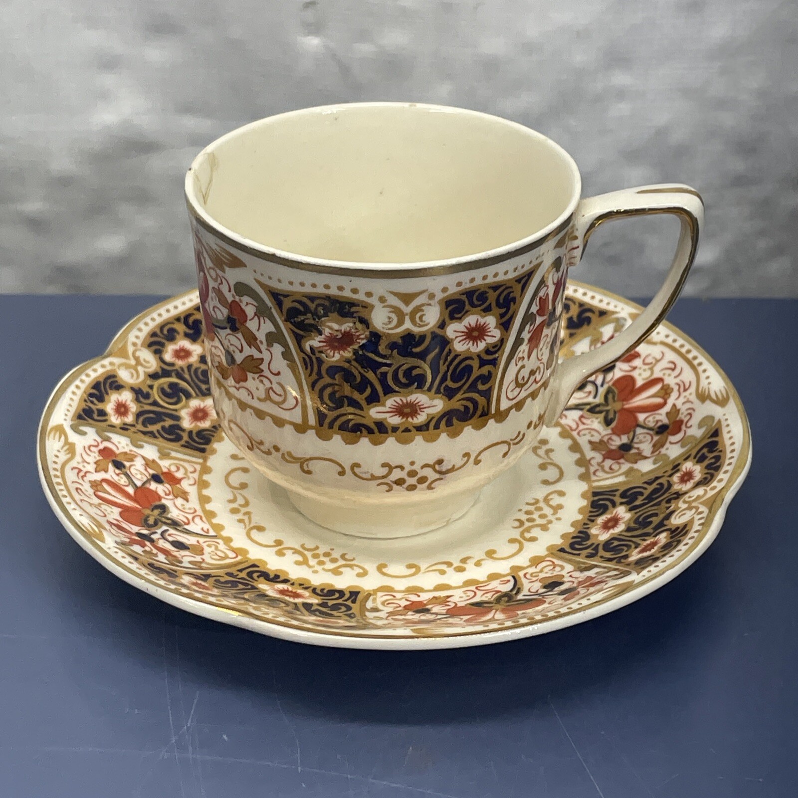 Rare Rutland Johnson Bros Demitasse Cup & Saucer Cobalt Blue Rust / Gold Floral