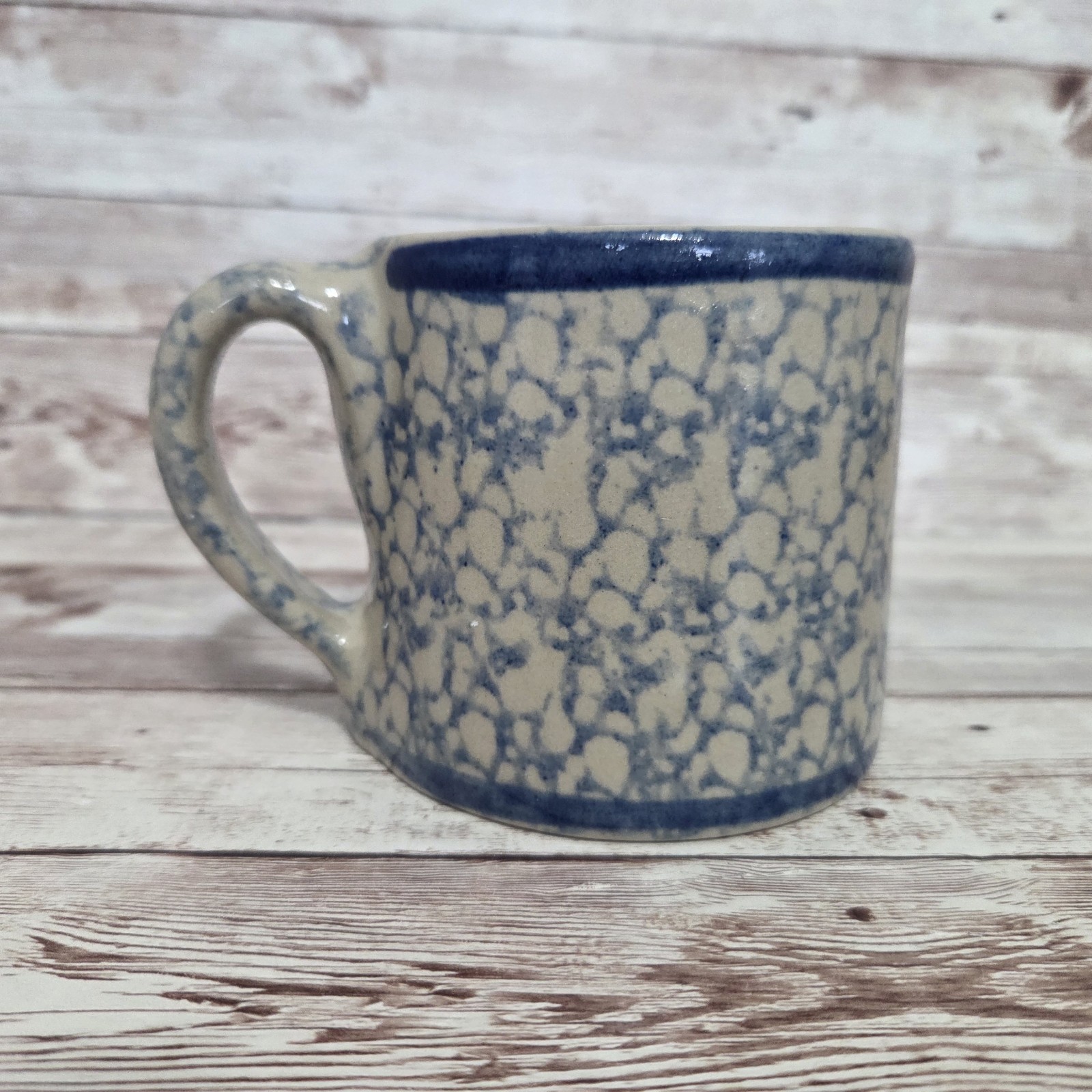 Vintage Beaumont Brothers Pottery Blue Spongeware Coffee Mug Salt Glaze