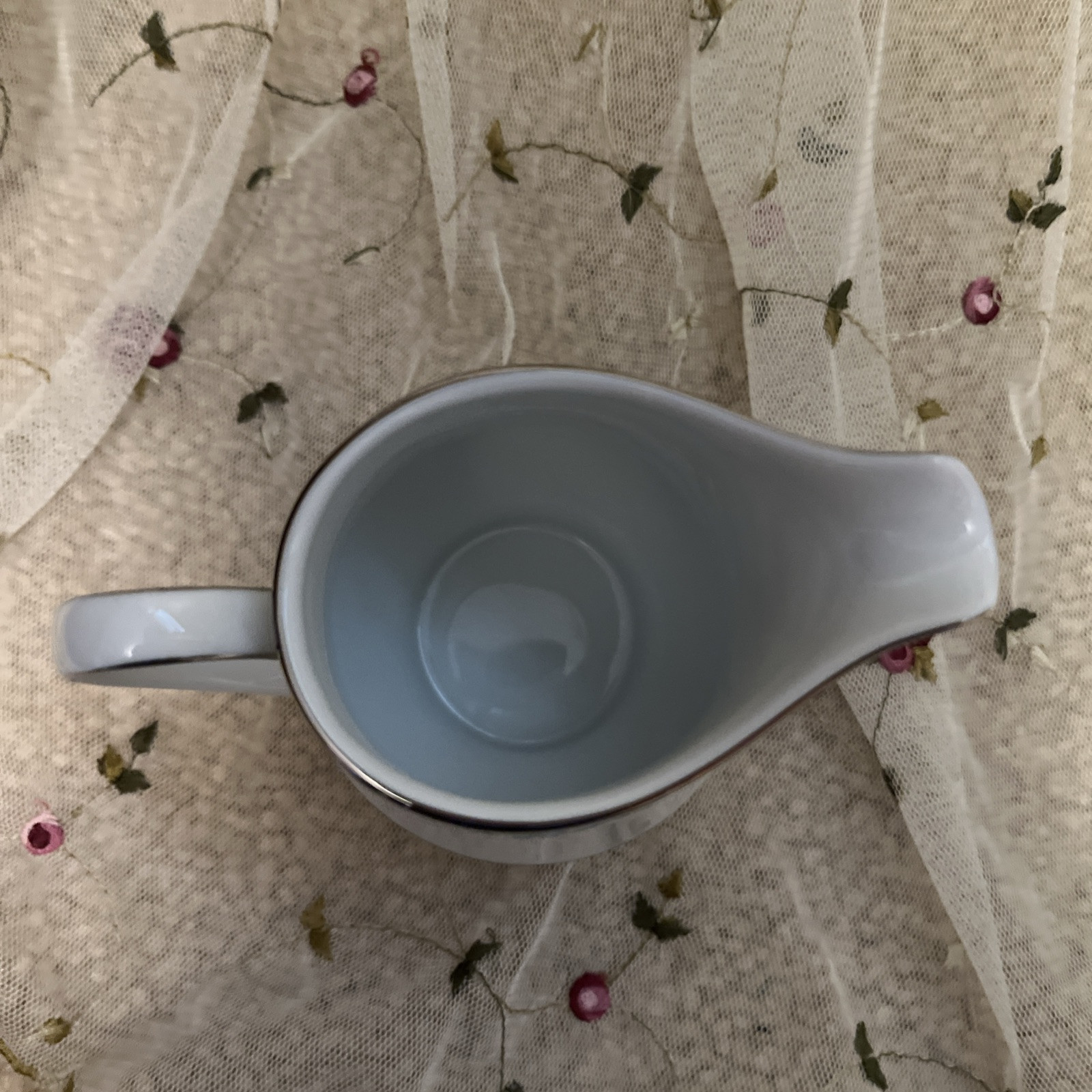 Noritake China Milford Pattern2227 White Blue Cream Milk Pitcher 4″ Platinum Rim