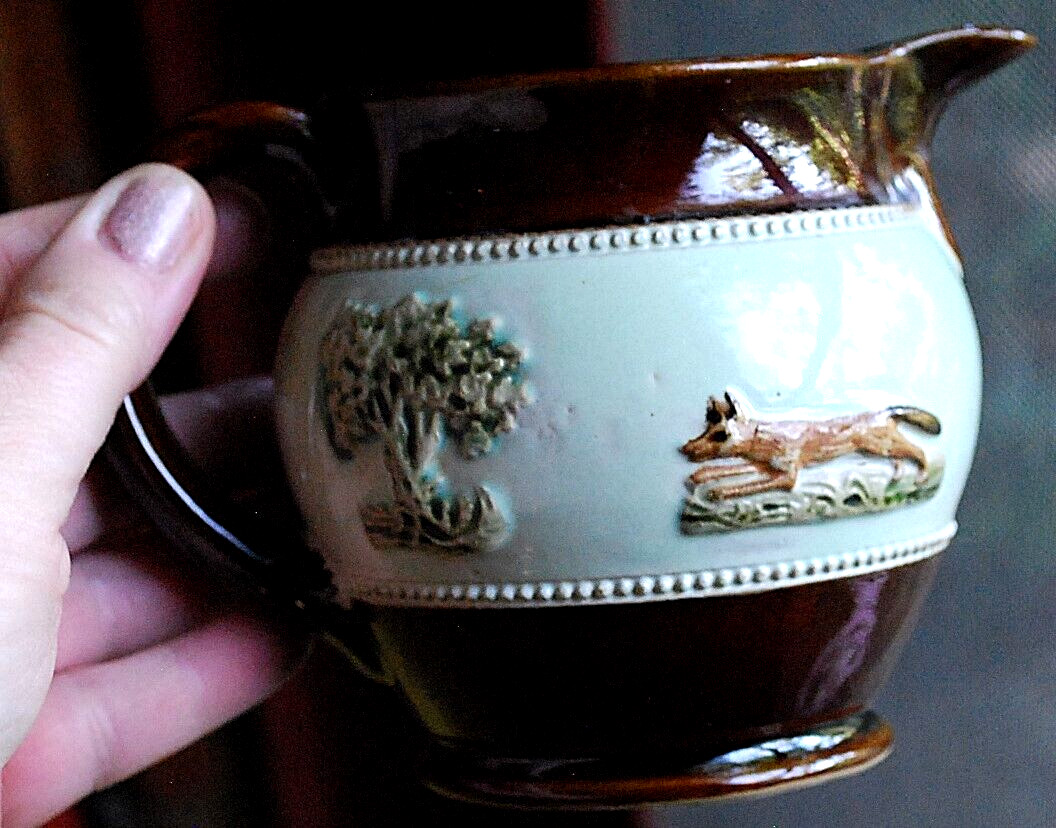 Vtg 1930’S BOURNE DENBY DERBY POTTERY FOX HUNT Creamer/Pitcher England 4″ Glazed