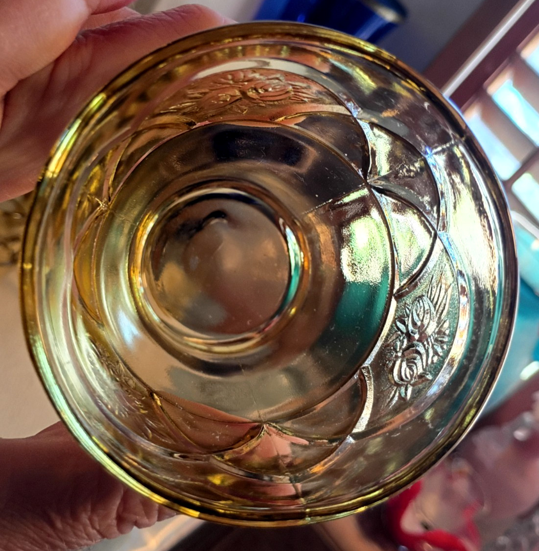 1) Federal ROSEMARY DUTCH ROSE AMBER TUMBLER GLASS 4.25″ 9oz EXC RARE (7 AVAIIL)