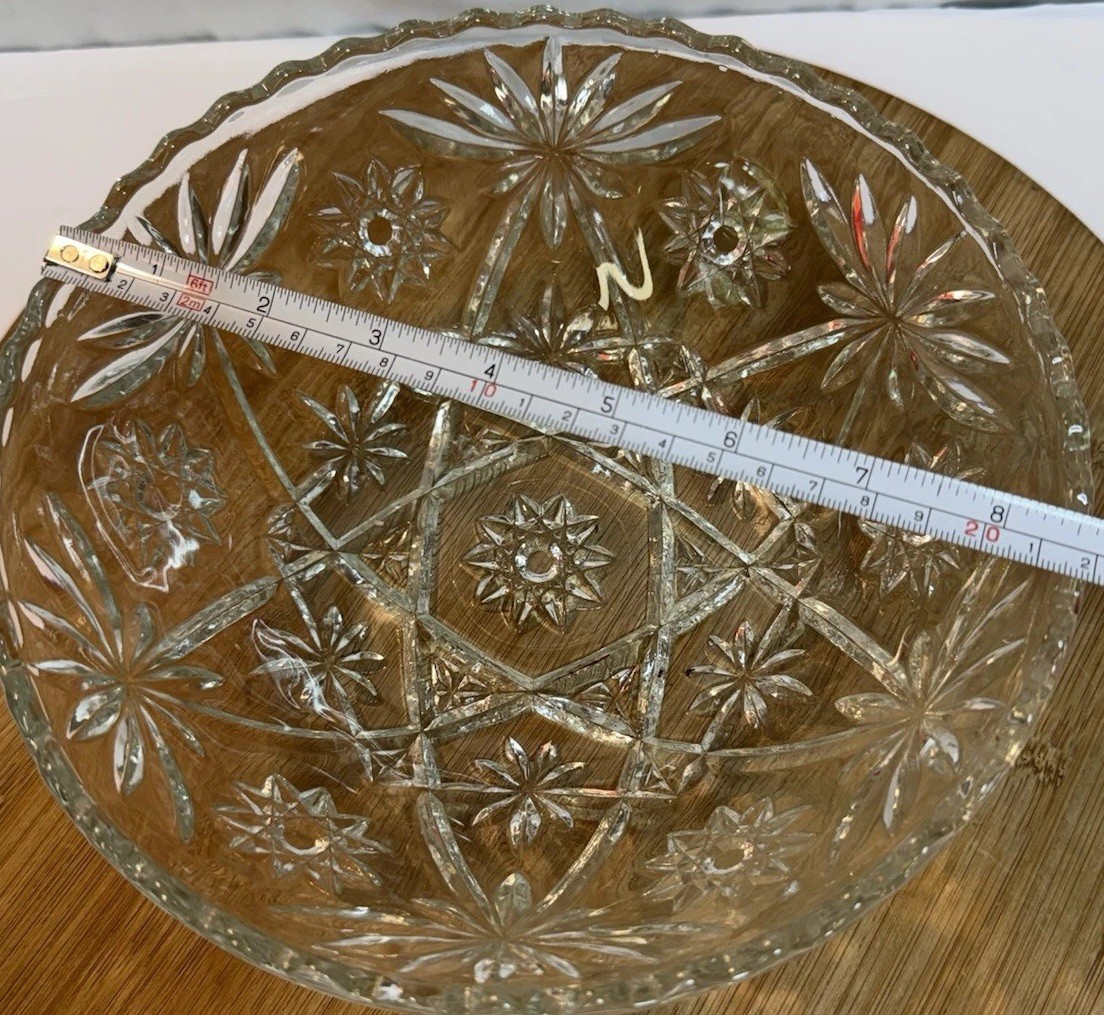 Vintage Clear Pressed Glass Serving Bowl Starburst Sawtooth Rim 8.5 Inch