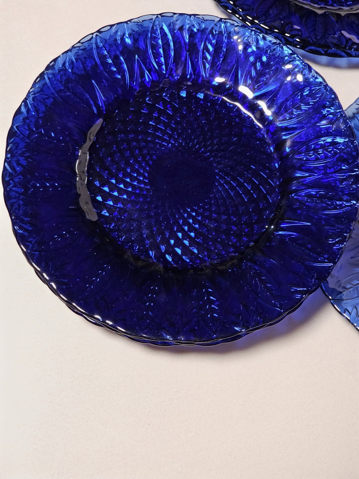 Avon Royal Sapphire Cobalt Blue Glass Set of 8 Salad/Dessert Plates 7.75in