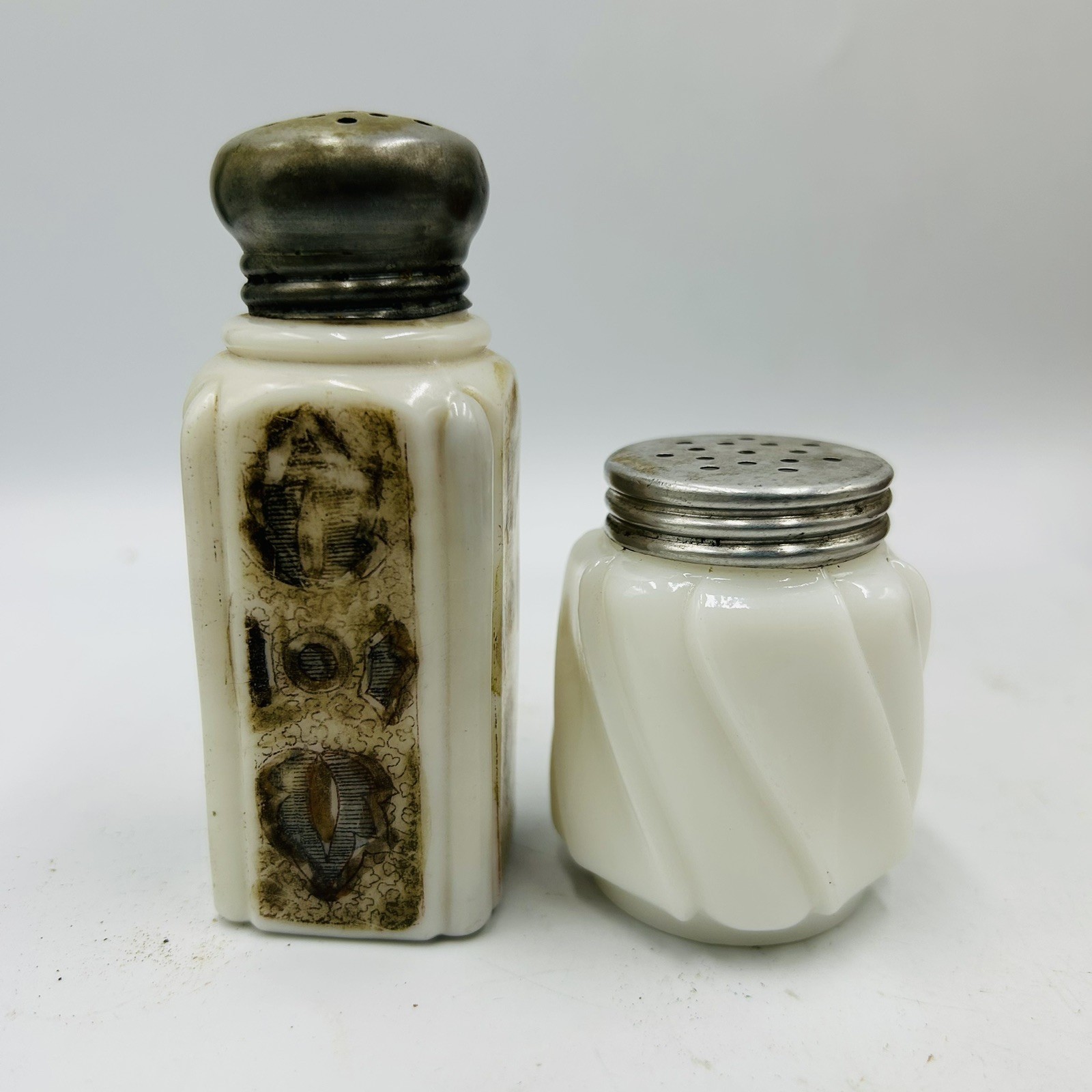 5 Antique Eapg Milk Glass Mixed Lot Salt Shakers