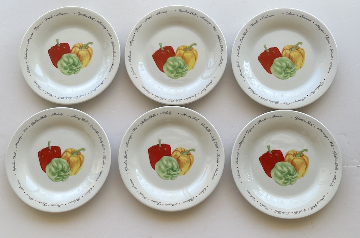 Set Of 6 Rare Oneida Kitchen Bread & Butter Plates Bell Peppers Valencia Vidi