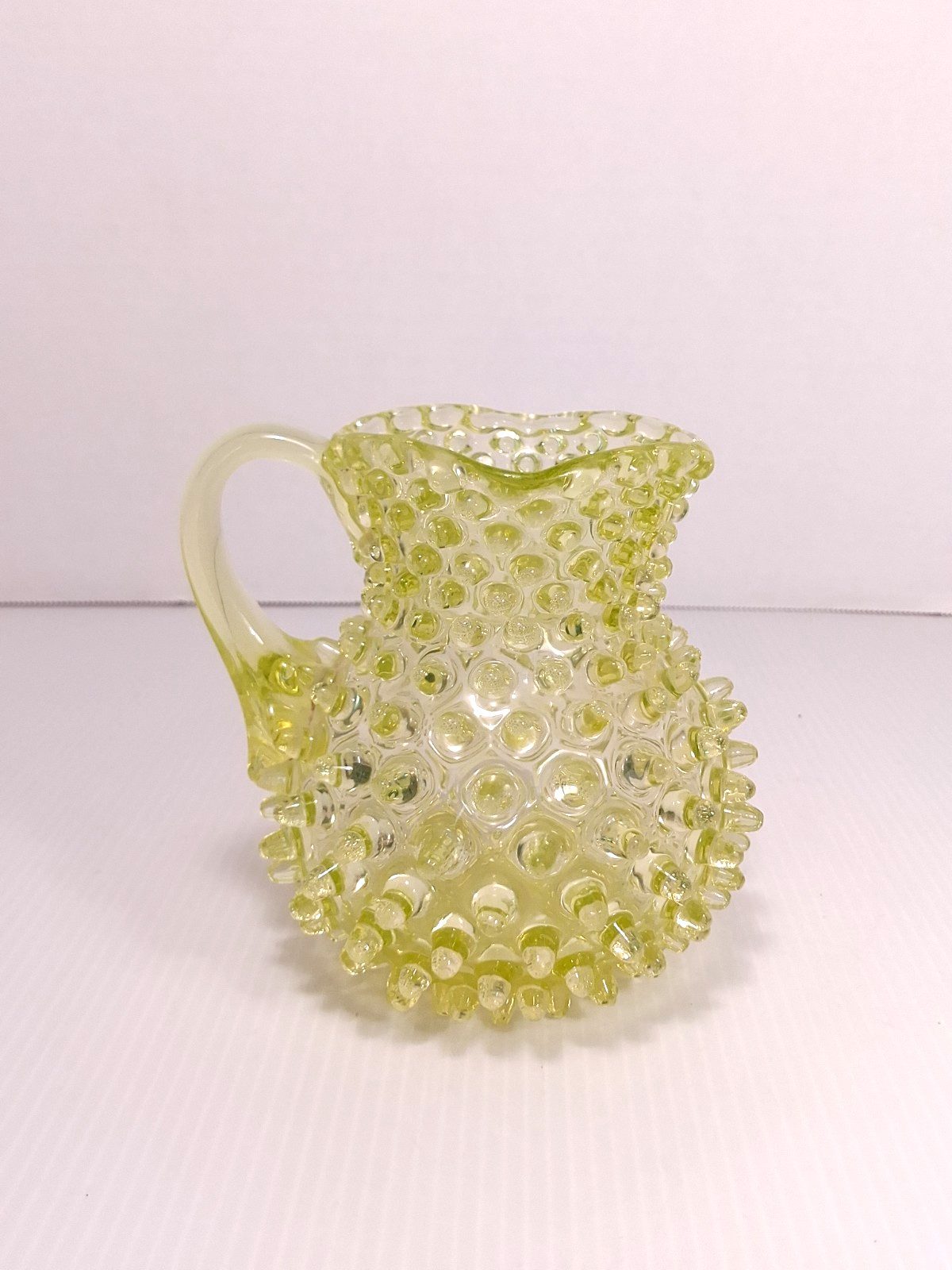 RARE Hobbs Brockunier Hobnail Uranium Vaseline Glass Small / Toy Pitcher EAPG