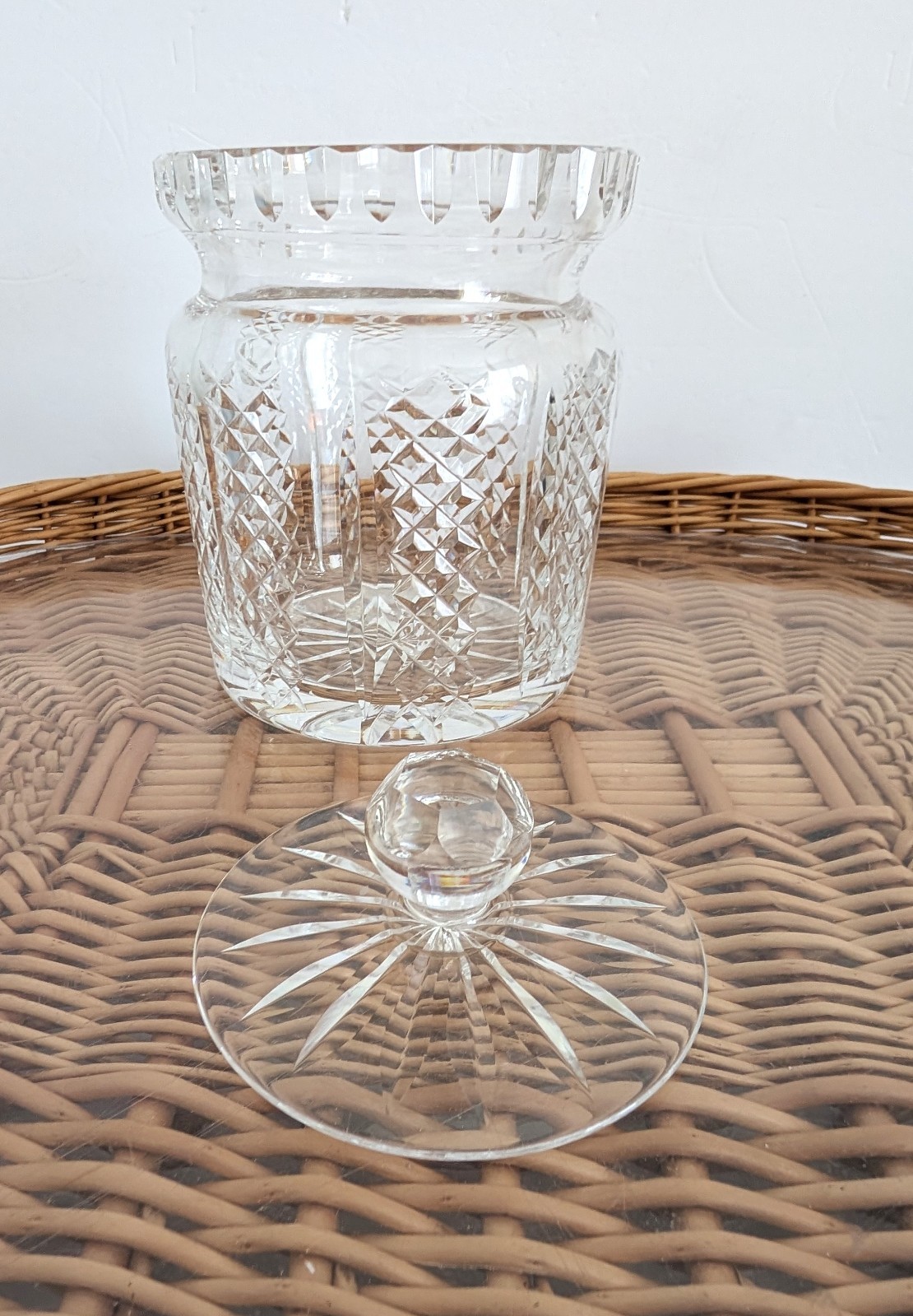 Waterford Crystal HIBERNIA Biscuit Barrel Jar w/Lid Diamond Cross-Cut Signed 7″