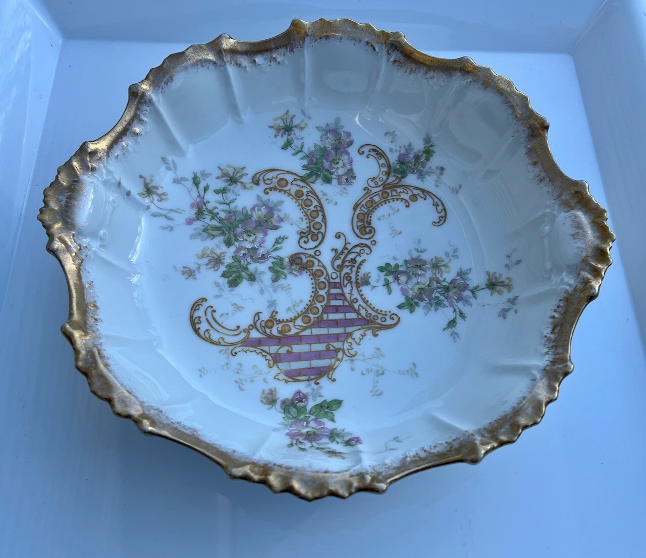 Antique Coiffe Limoges Bowl, Art Nouveau Asymmetrical Design, 1890s Serving Bowl