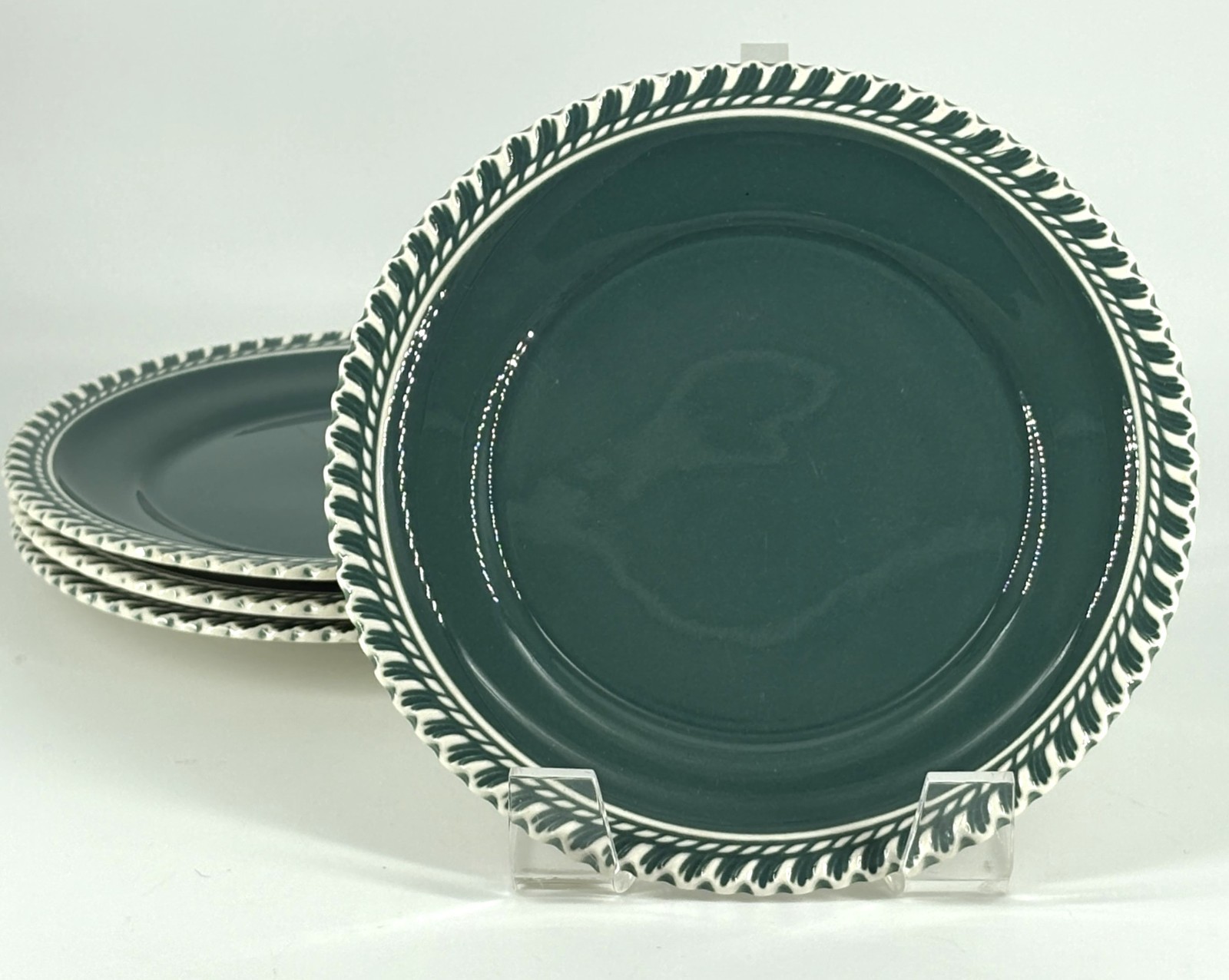 VTG Harkerware Corinthian Pate Sur Pate Bread & Butter 6″ Teal Green
