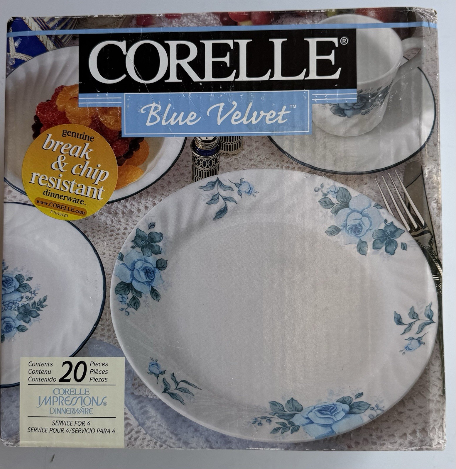 Corelle By Corning Blue Velvet Dinnerware 20-Piece Set Service For 4