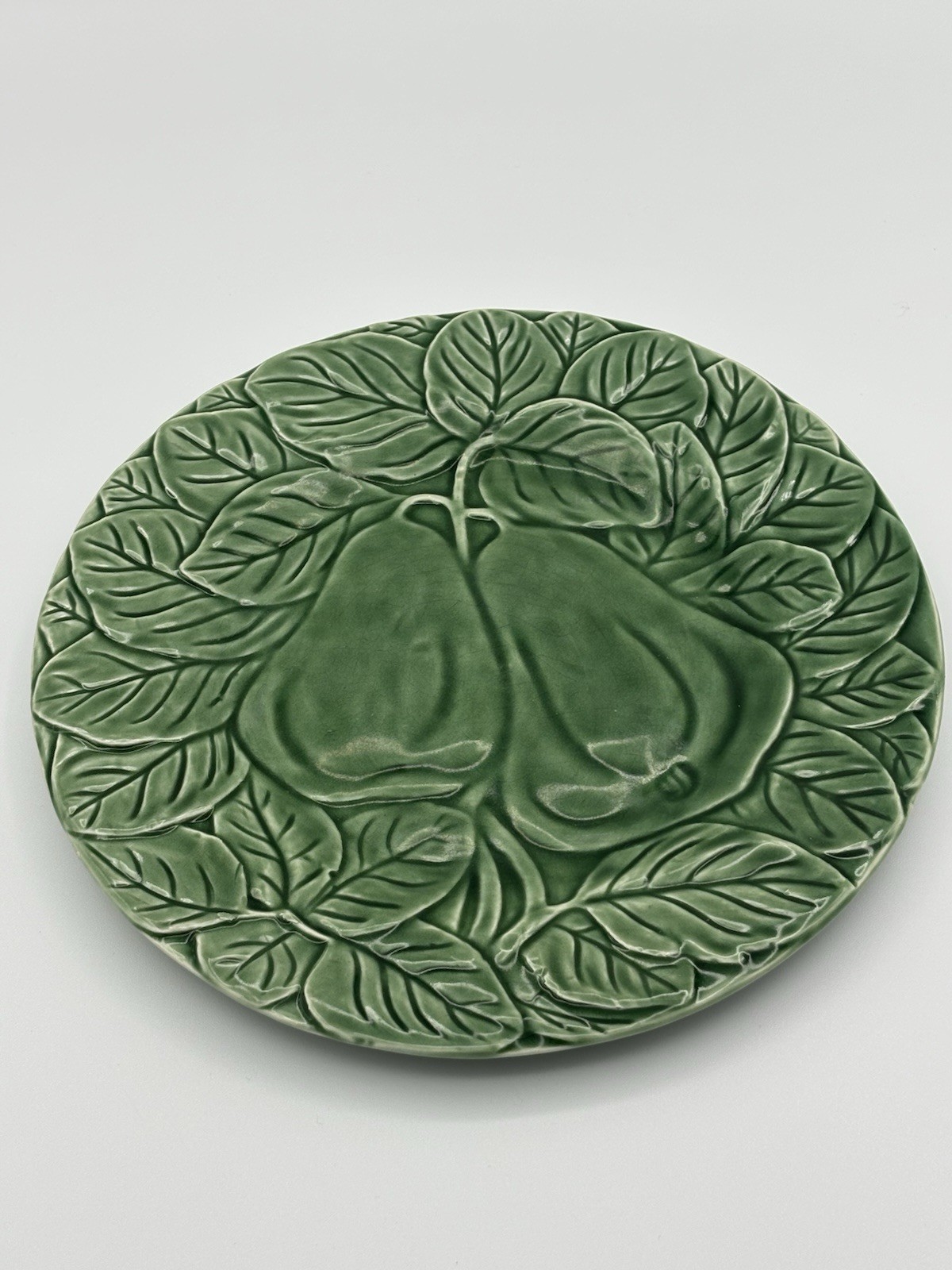 Vintage Bordall Pincher Green Majolica Fruit Center Salad Plates Set Of 6