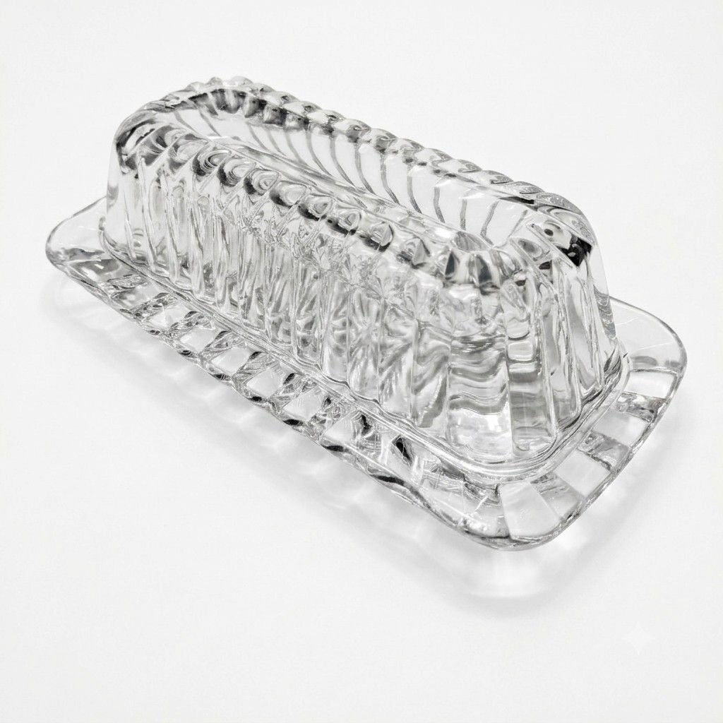 Vintage Anchor Hocking Wexford Clear Glass Covered Butter Dish Lid Base Diamond