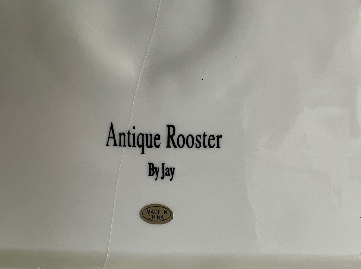 Vintage ANTIQUE ROOSTER By Jay Rooster Pattern Embossed Cream Platter Tray