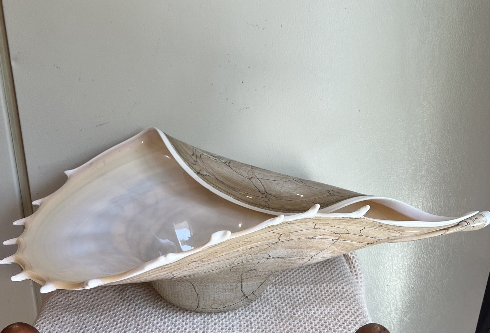 Krosno Jozefina Hand Blown Shell Centerpiece Bowl Large 20” Made In Poland