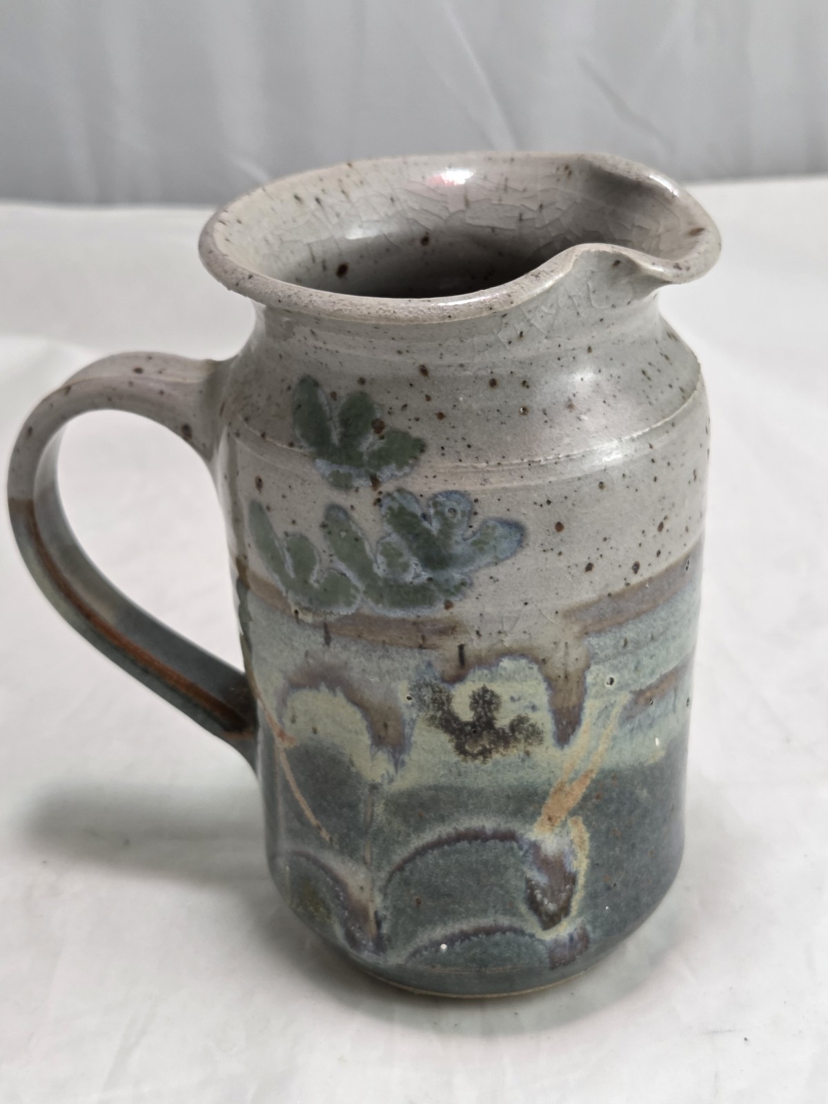 Vintage STUDIO Art Hand Painted, Hand Crafted Drip Glaze Stoneware Pitcher.