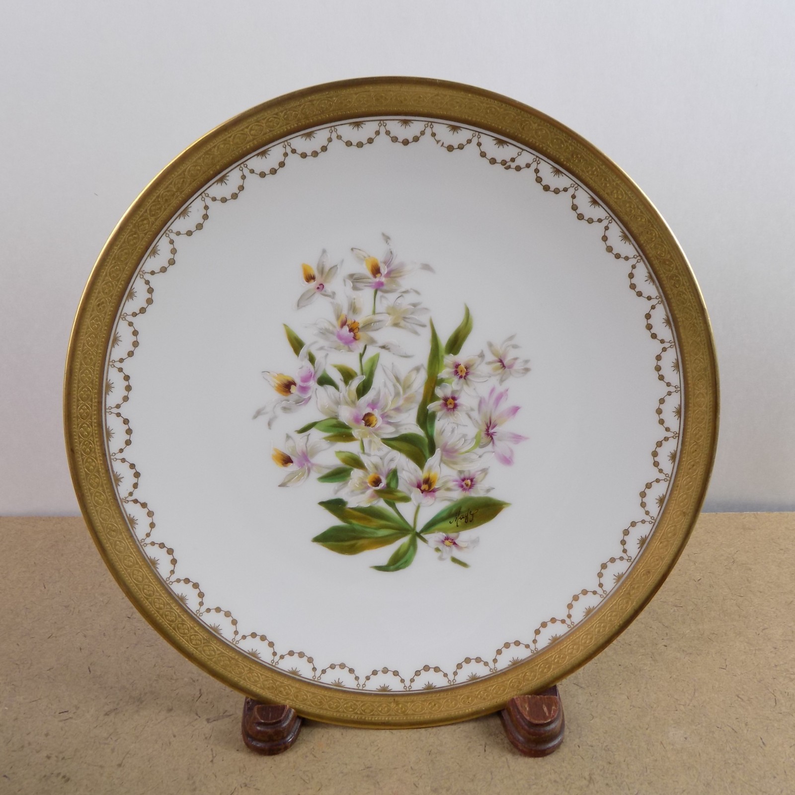10 Antique T&V Limoges Hand Painted Botanical Plates Ovington Bros New York