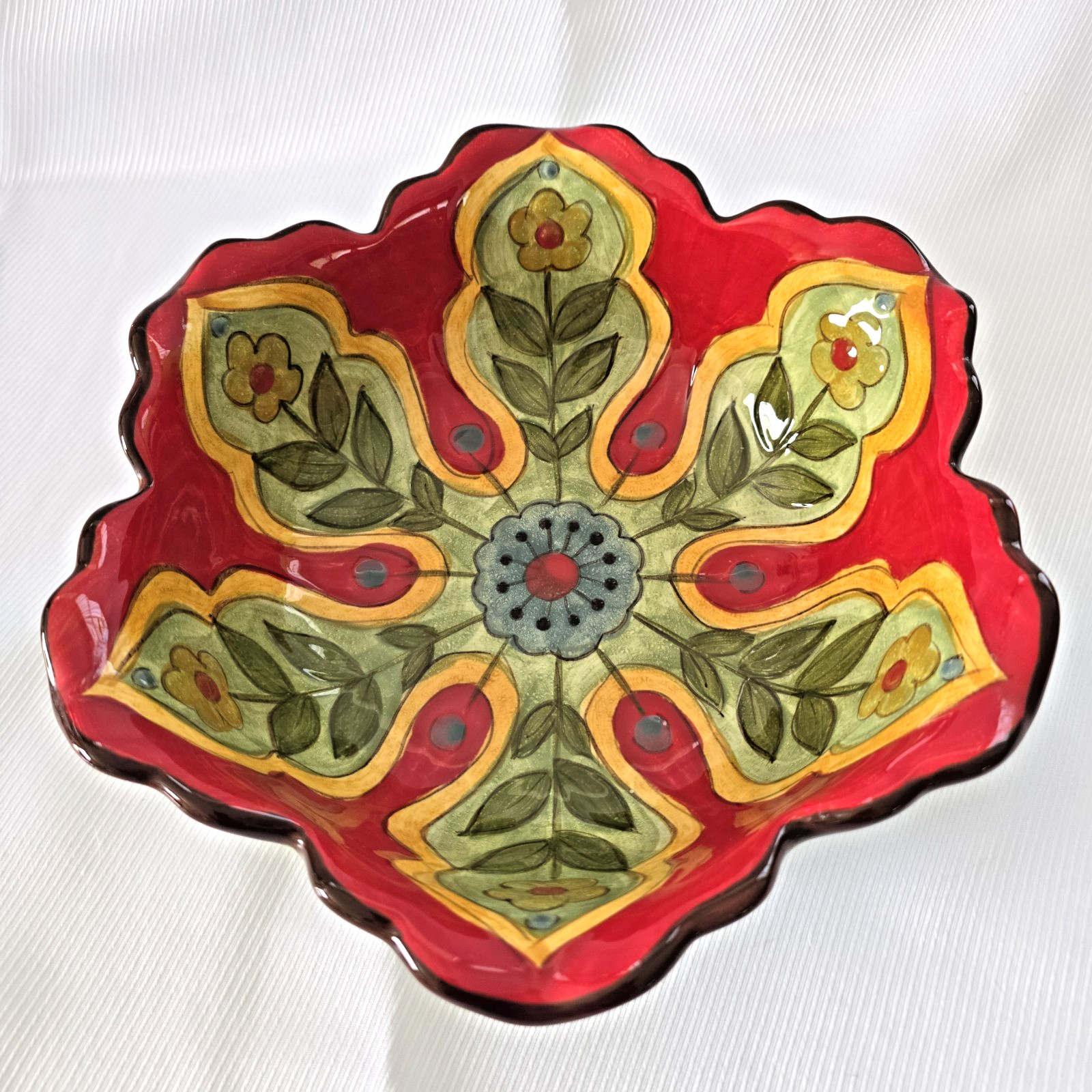 Pier 1 Carynthum Serving Bowl 10″ Hand Painted Earthenware Modern Home Decor