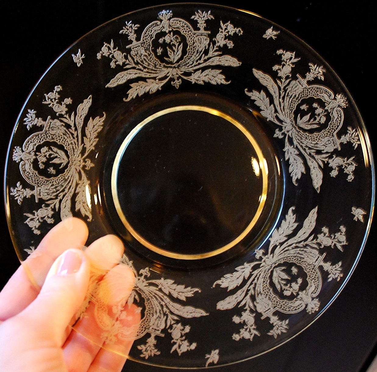 Vtg Set 10 LA FLEURE YELLOW 7.25″ Glass Lunch Plates Deco 1920 TIFFIN FRANCISCAN