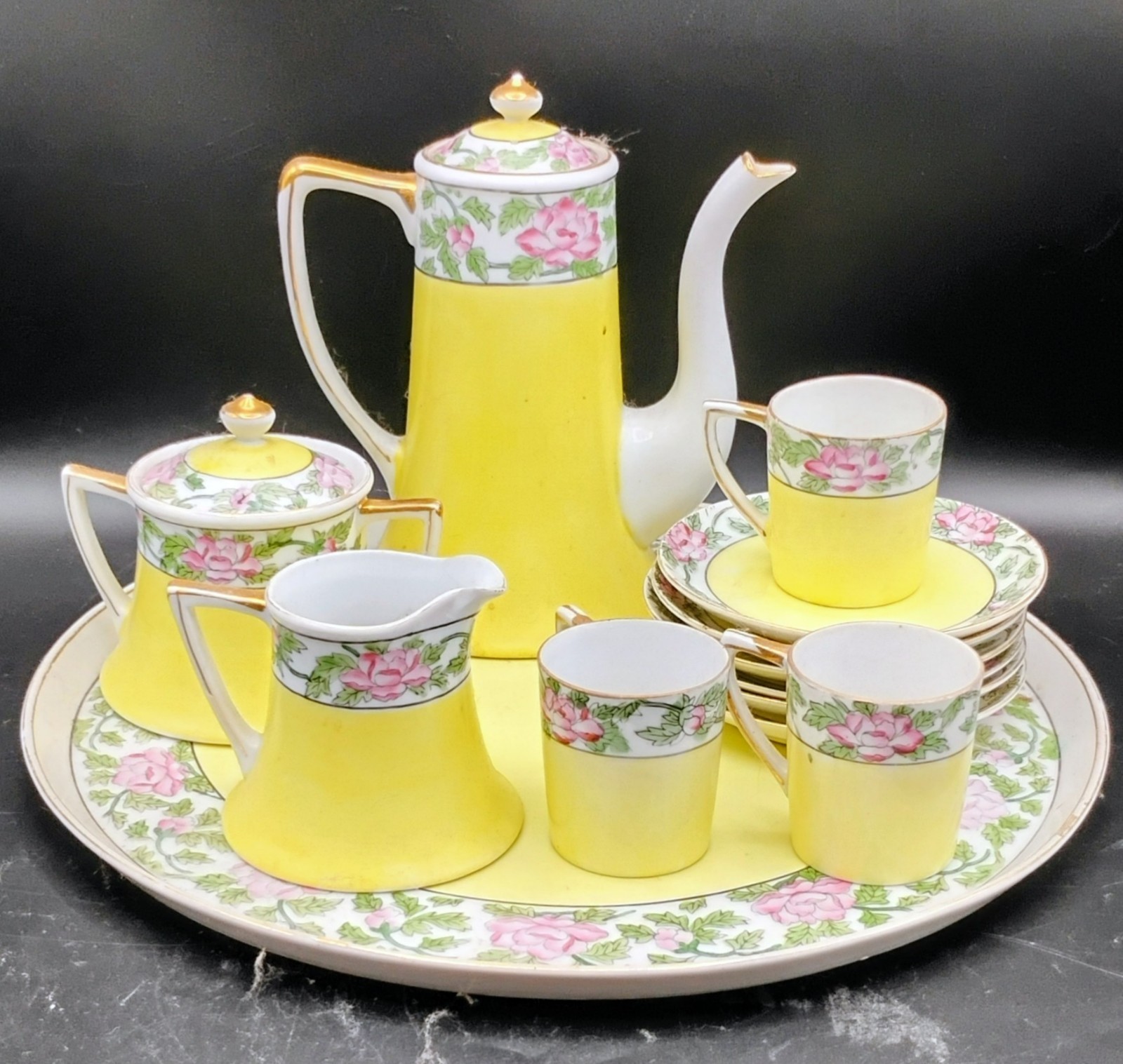 15 Piece Vtg Hand Painted Nippon Chocolate Pot Tea Set With Tray Great Colors