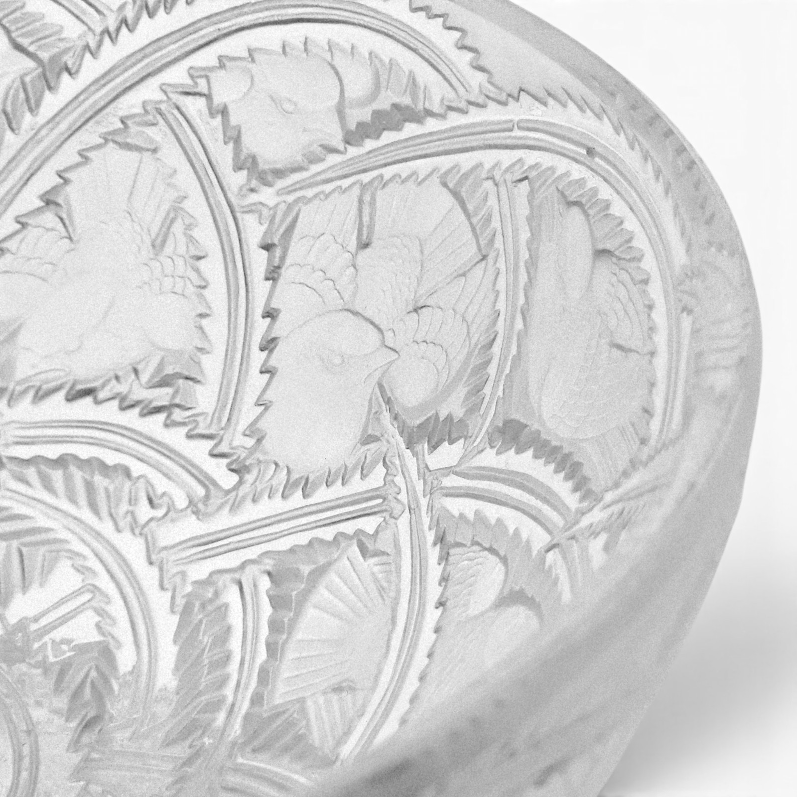 VTG Lalique France Pinsons Crystal Centerpiece Bowl Frosted Finches Signed 9.125