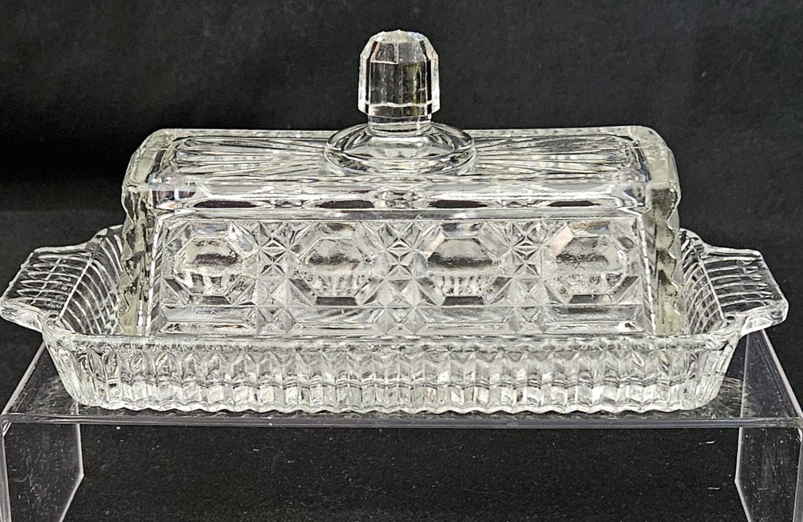 Vintage FEDERAL Glass WINDSOR Butter Dish With Lid and Small Serving Tray Clear
