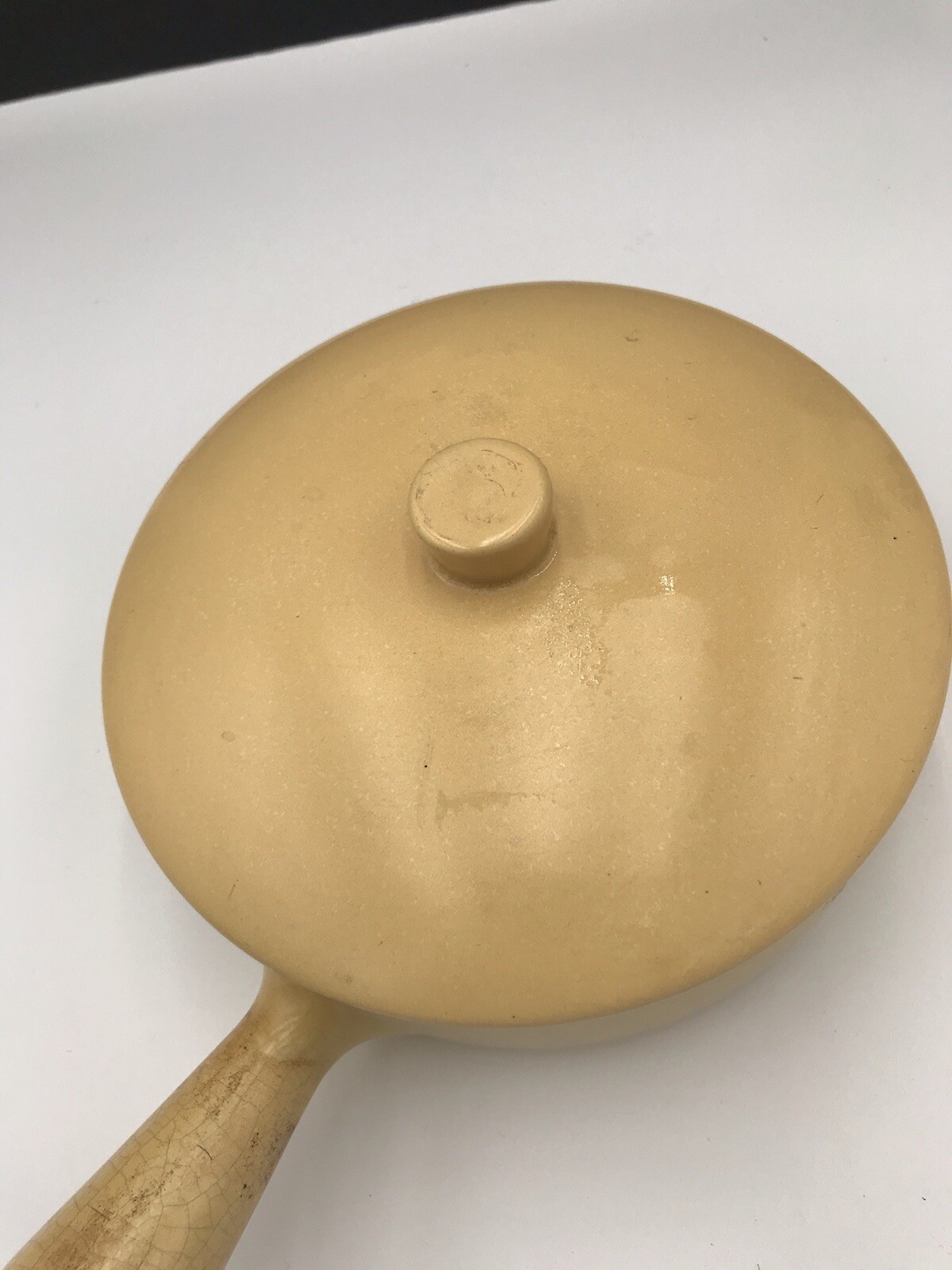 8″ Yellow Vintage La Solana Pottery Stoneware oven Ware Covered Casserole Pan