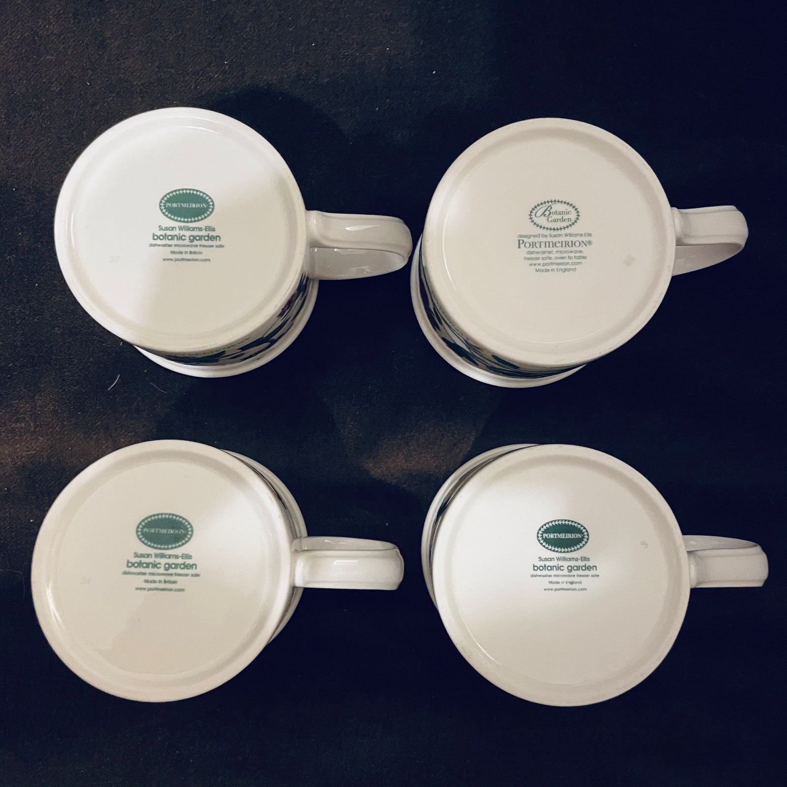 Portmeirion Botanic Garden Set of 4 tea coffee cups, Drum Bottoms – England