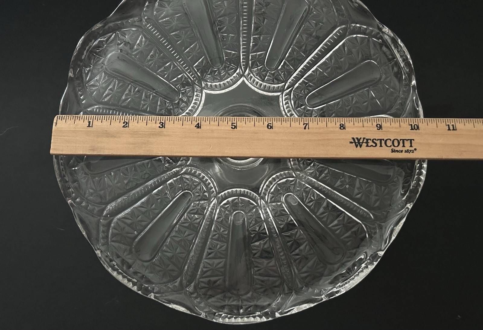 EAPG Bryce Walker & Co Jasper Late Buckle Pedestal Cake Stand Clear Glass 10”