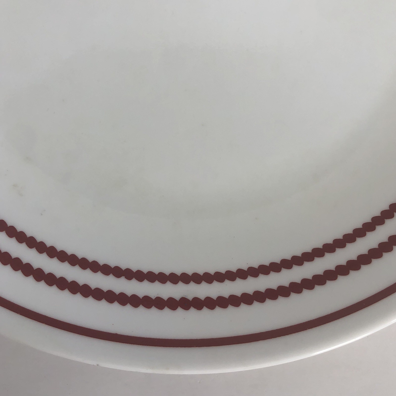 Corelle Corning Ruby Red Stripe Dinner Plate 10.25″ USA White Red Bands On Rim