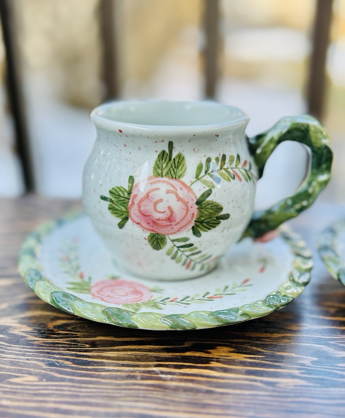Papel Giftware Floral Ceramic Cup & Saucer Set, Thailand, Four-Piece