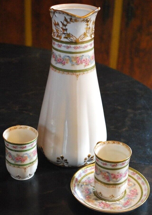 HAVILAND LIMOGES Antique Set CHARLES FIELD Chocolate Pot/ 2 Cups 1 Saucer FRANCE