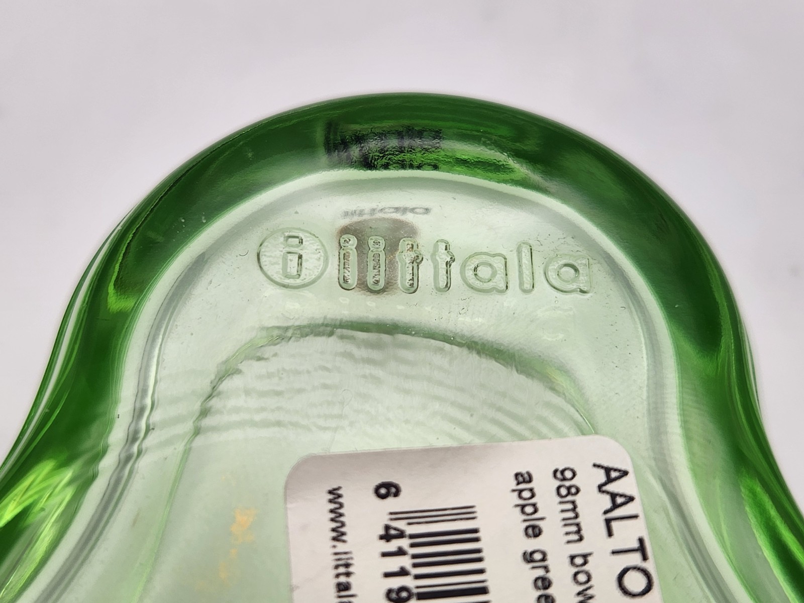 IITTALA Alvar Aalto Apple Green Glass 98mm Dish Bowl Asymmetrical Sticker