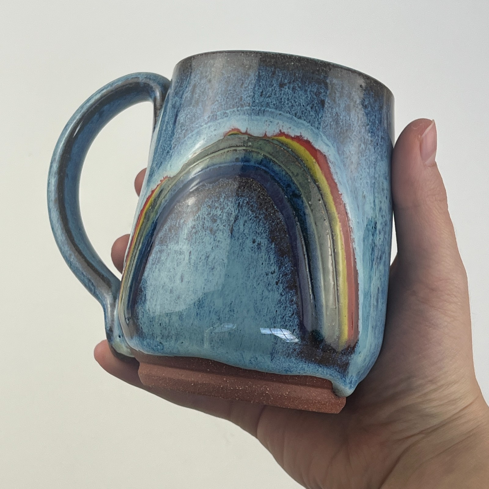 Chloe Treu Studio Pottery Mug Rainbow Cup Artisan Handmade Rainy Day Art Ceramic