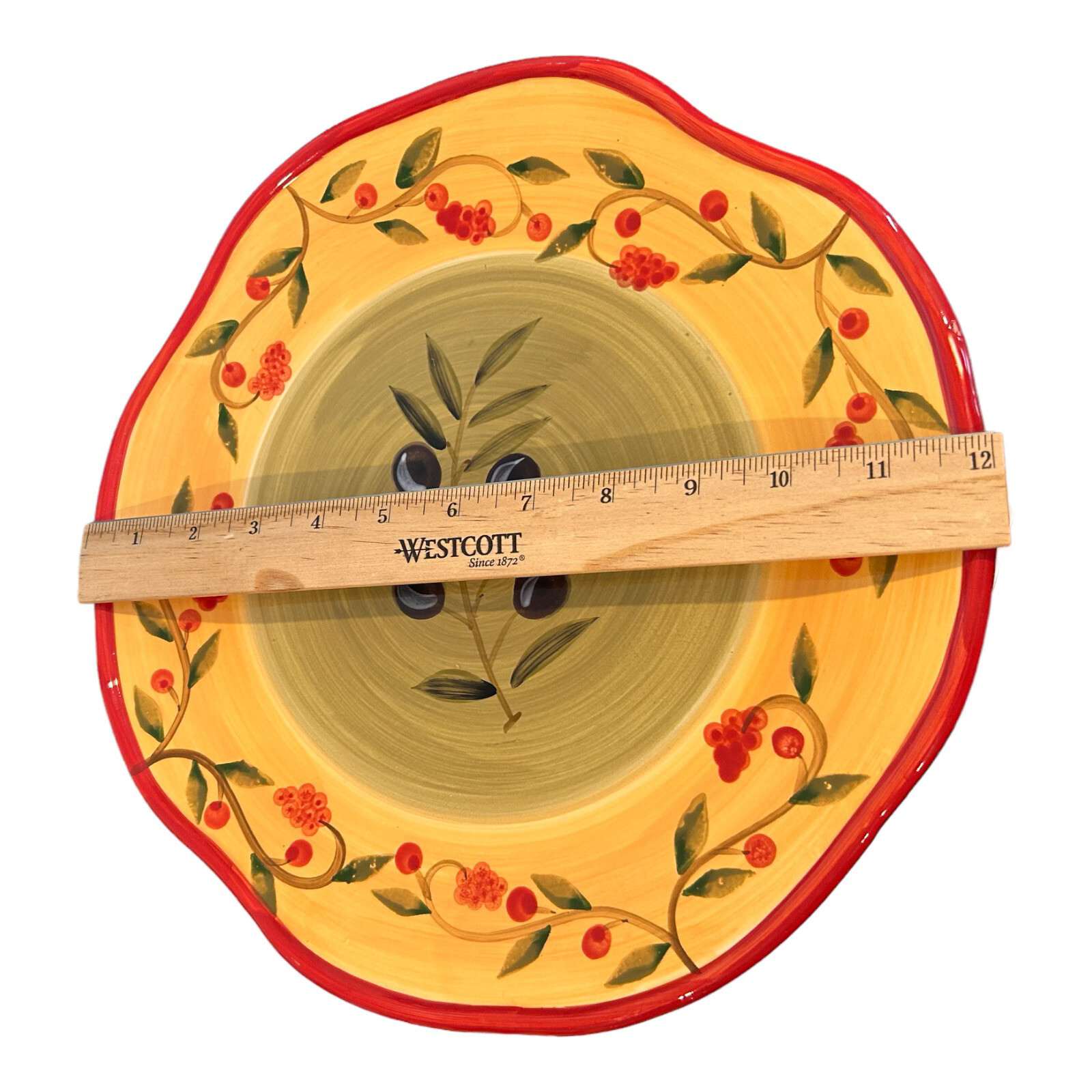Primavera Hand Painted by Casa Elite Round Platter Olives & Orange Italian 12″