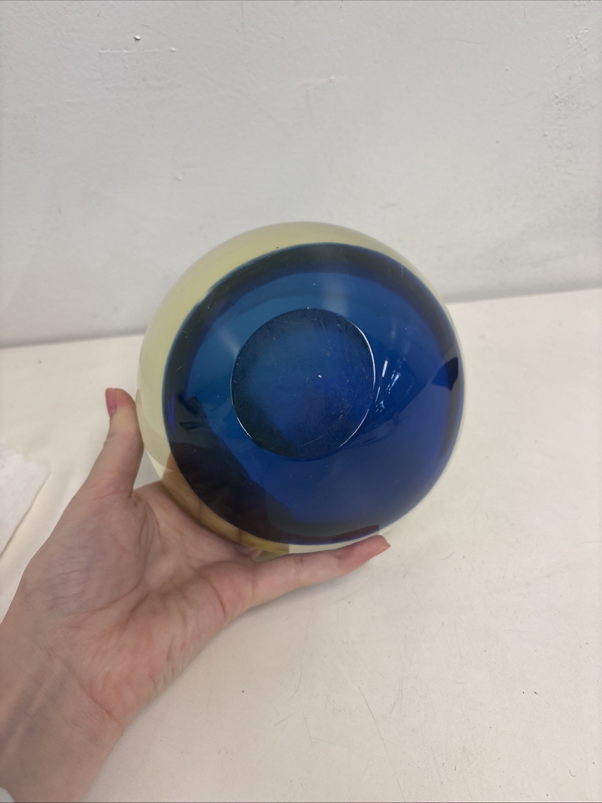 Cenedese Cobalt Blue and Yellow Sommerso Geode Murano Glass Bowl