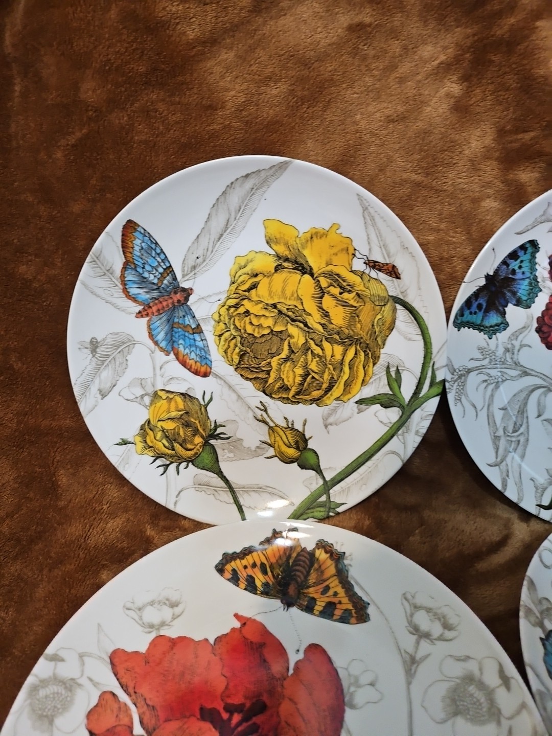 Pier 1 Imports Butterfly Floral 100% Melamine Salad Plates Round 8.5” SET OF 4