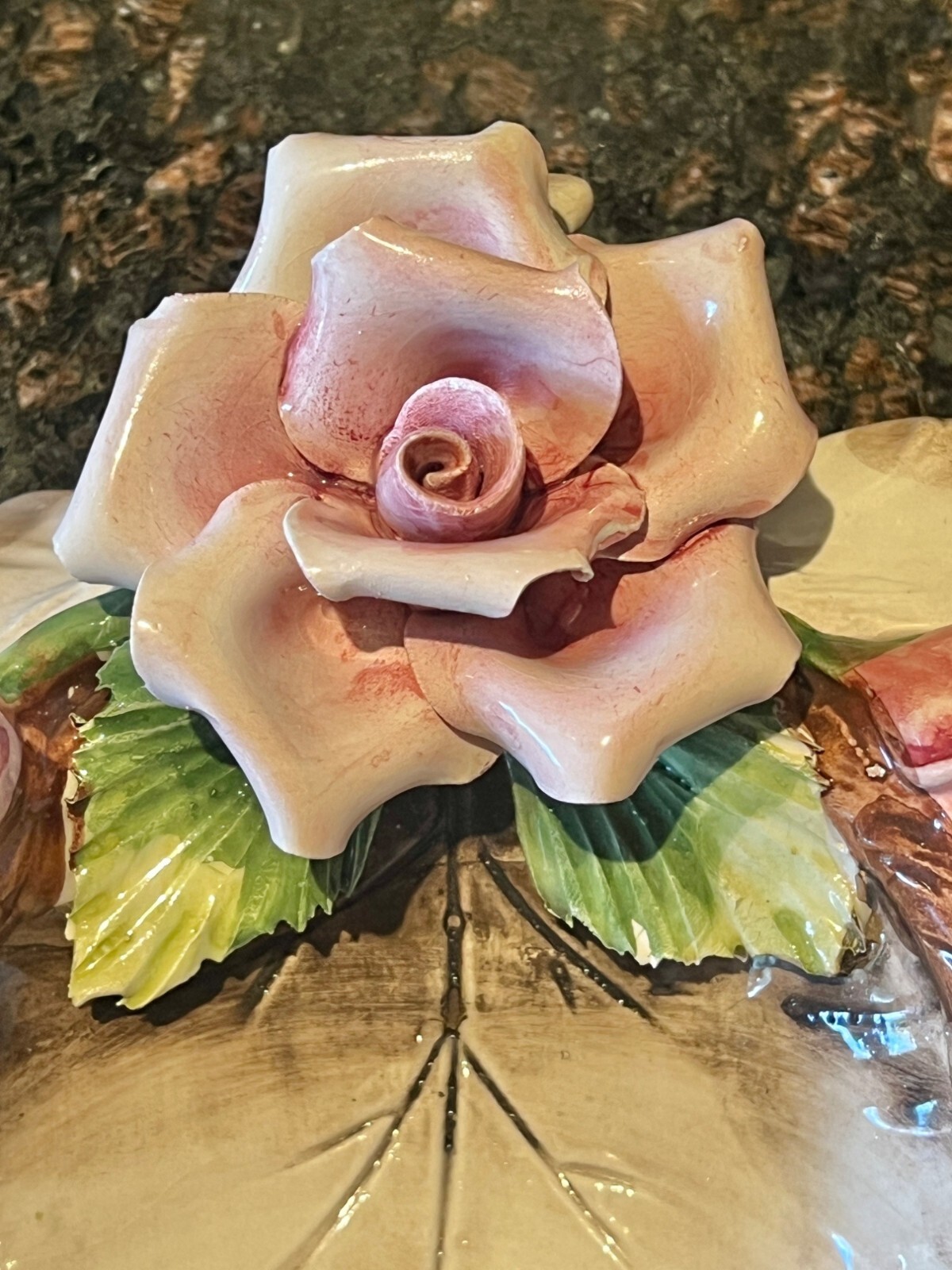 Capodimonte Floral & Leaf Porcelain Dish 10.75″ X 9″ X 3″ Hand Made Italy