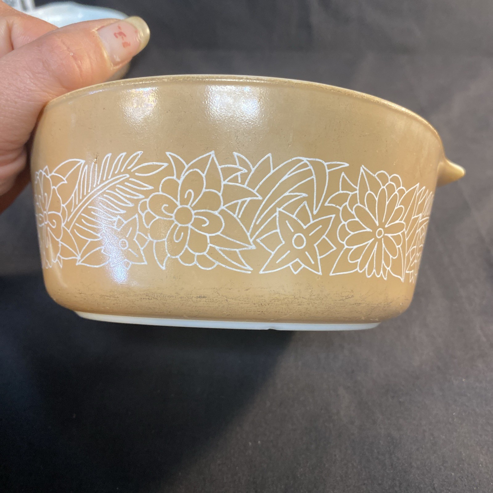 2 Vtg Pyrex Woodland 6” Casserole Dishes W/ Lid-Brown & Tan 2.5”/2”(472-B/471-B)