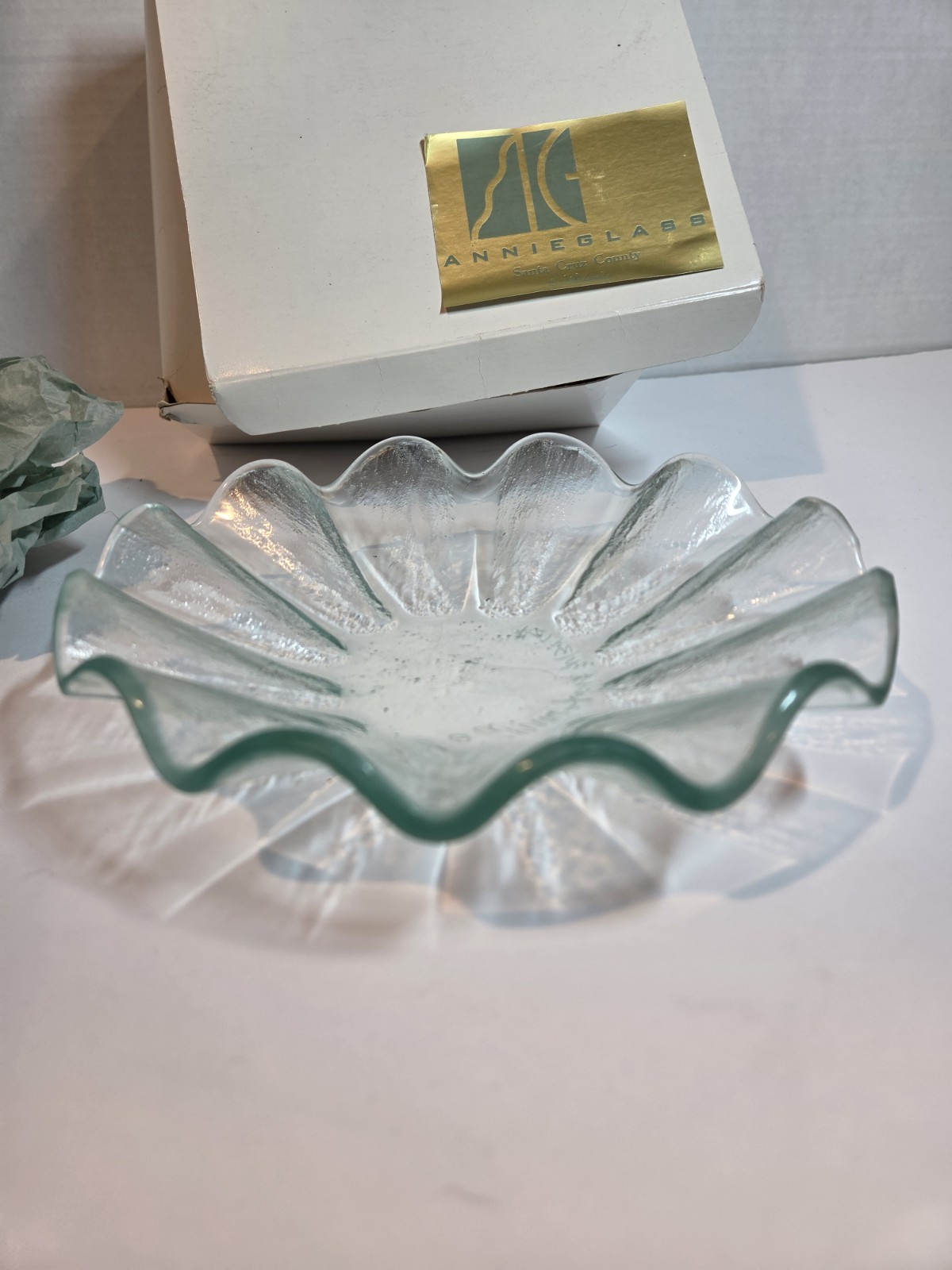 Annieglass Ruffled Glass Bowl 7.5 Inches With Box
