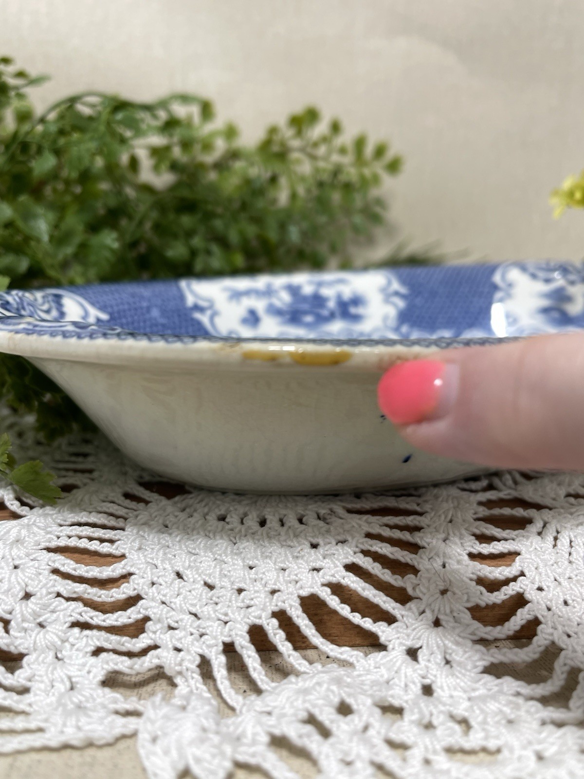 Allertons Chinese Blue Oval Serving Vegetable Bowl Pagodas 9 In OLD Back Stamp