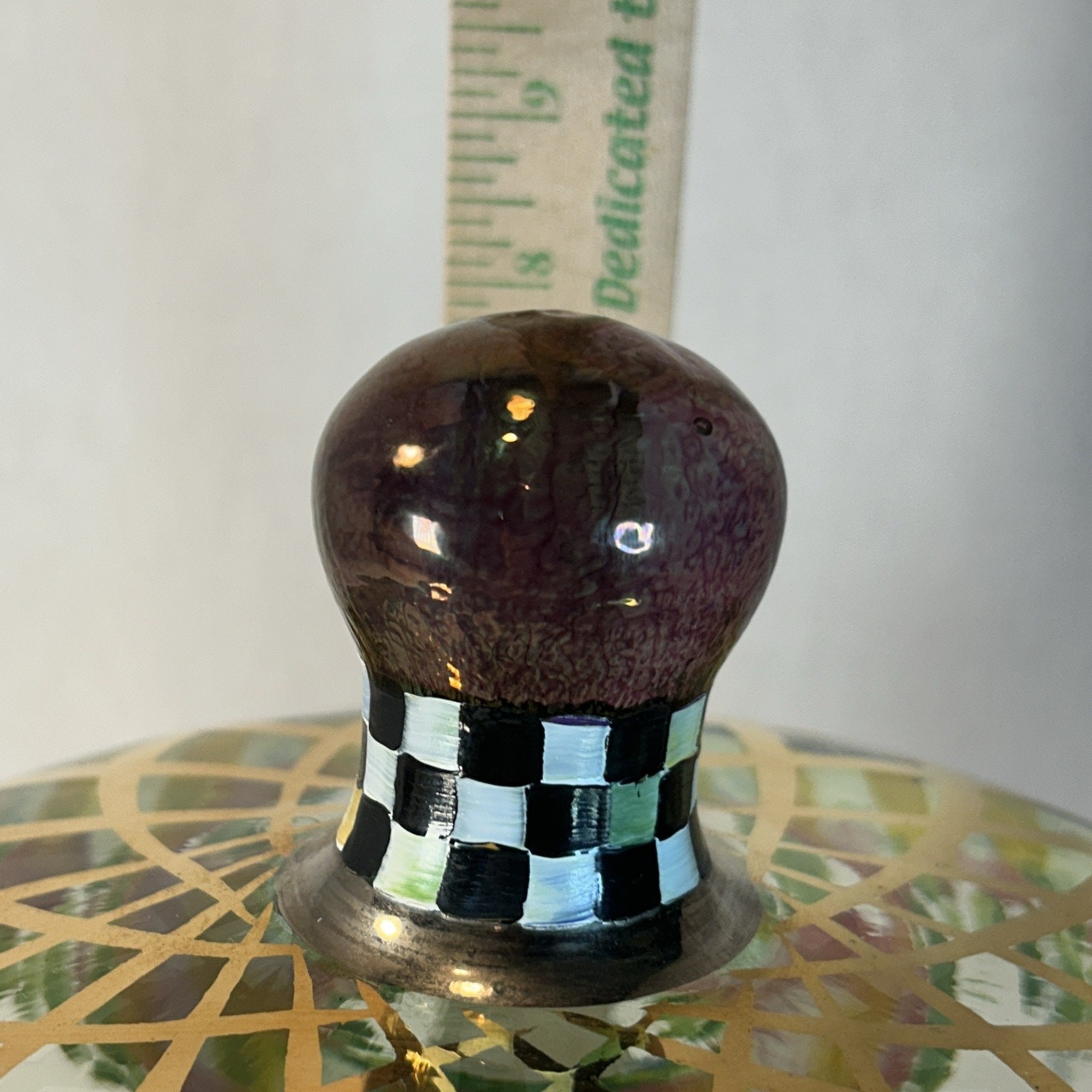 MacKenzie-Childs Glass Cake Dome Courtly Check Charger Plate 14” Aurora NY