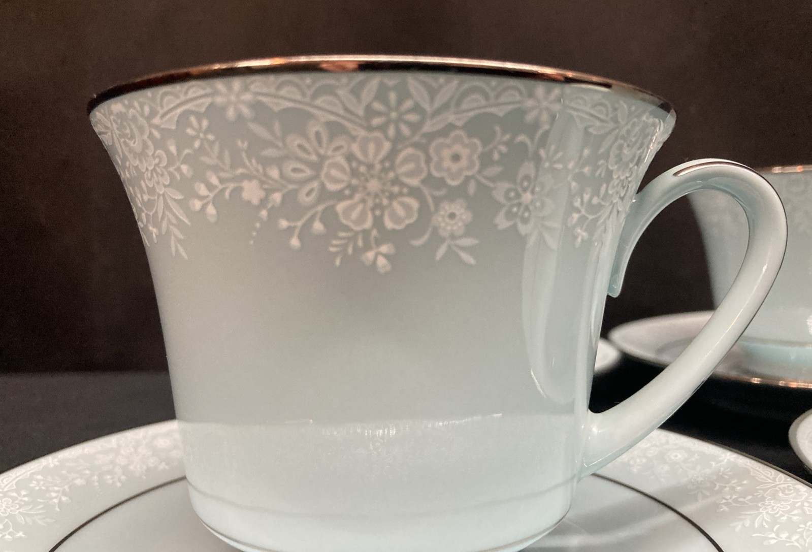 Noritake Fidelity 8003 Light Blue Cups & Saucers Set of 4