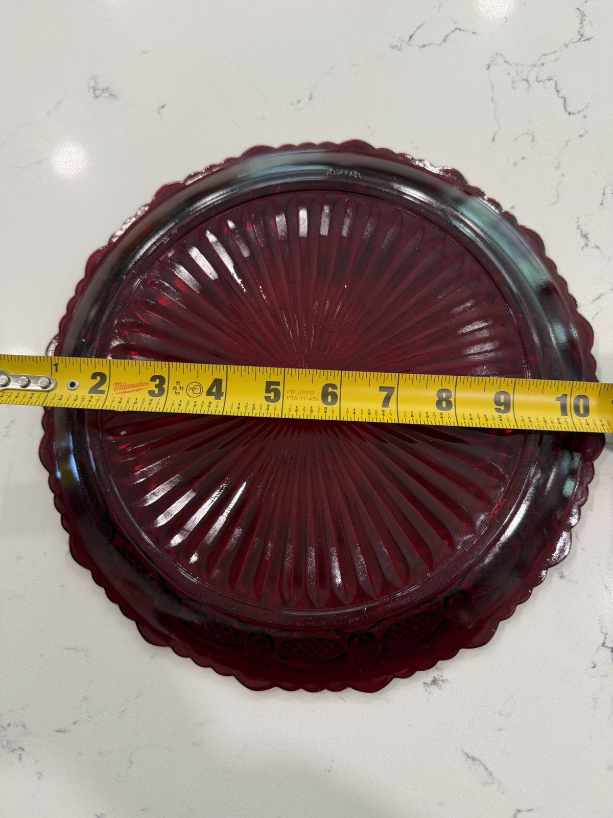 Vintage Avon Ruby Red Glass Serving Plate 10” Scalloped Border Decor